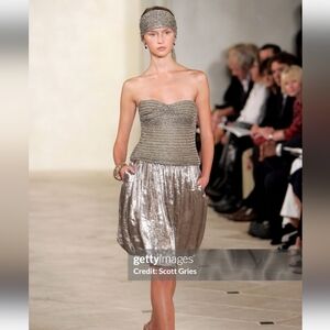 Metallic Silver Silk Ralph Lauren Spring 2007 Collection Runway Skirt